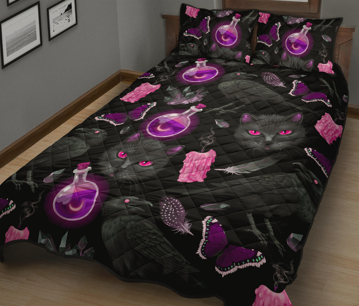 Occult Cat Witch Pattern - Witch Quilt Set 0822