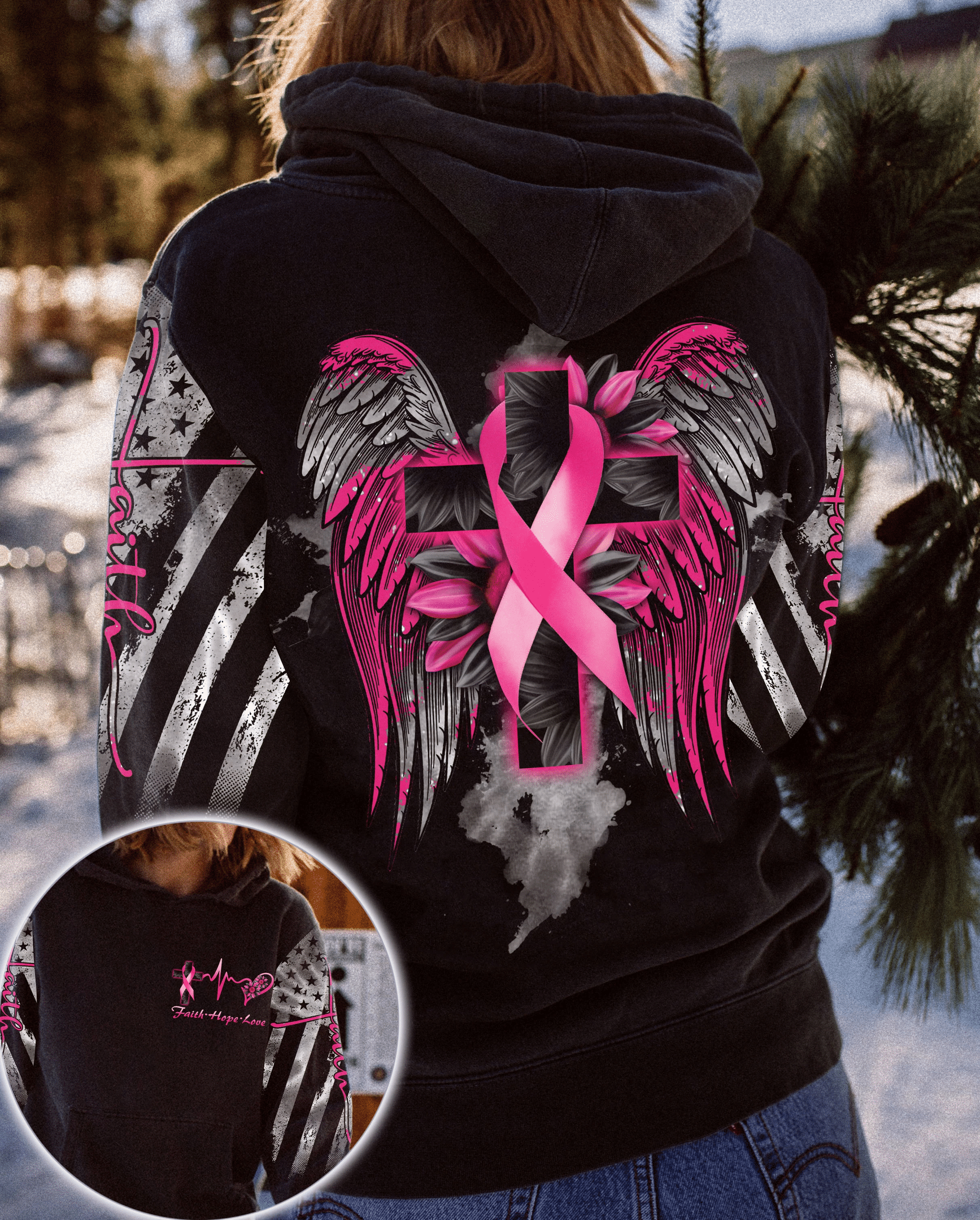 Cross Wing Sunflower Breast Cancer - Breast Cancer Awareness All Over T-shirt and Hoodie 0822