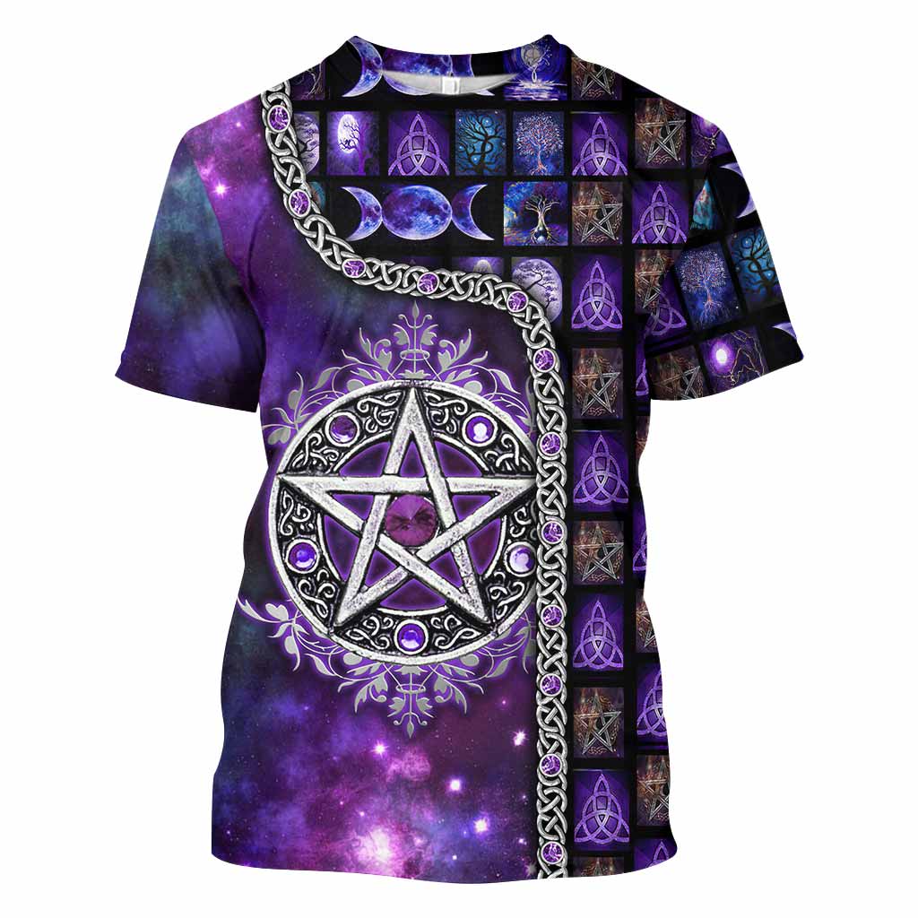 Witch Vibes Purple Pentagram All Over T-shirt and Hoodie