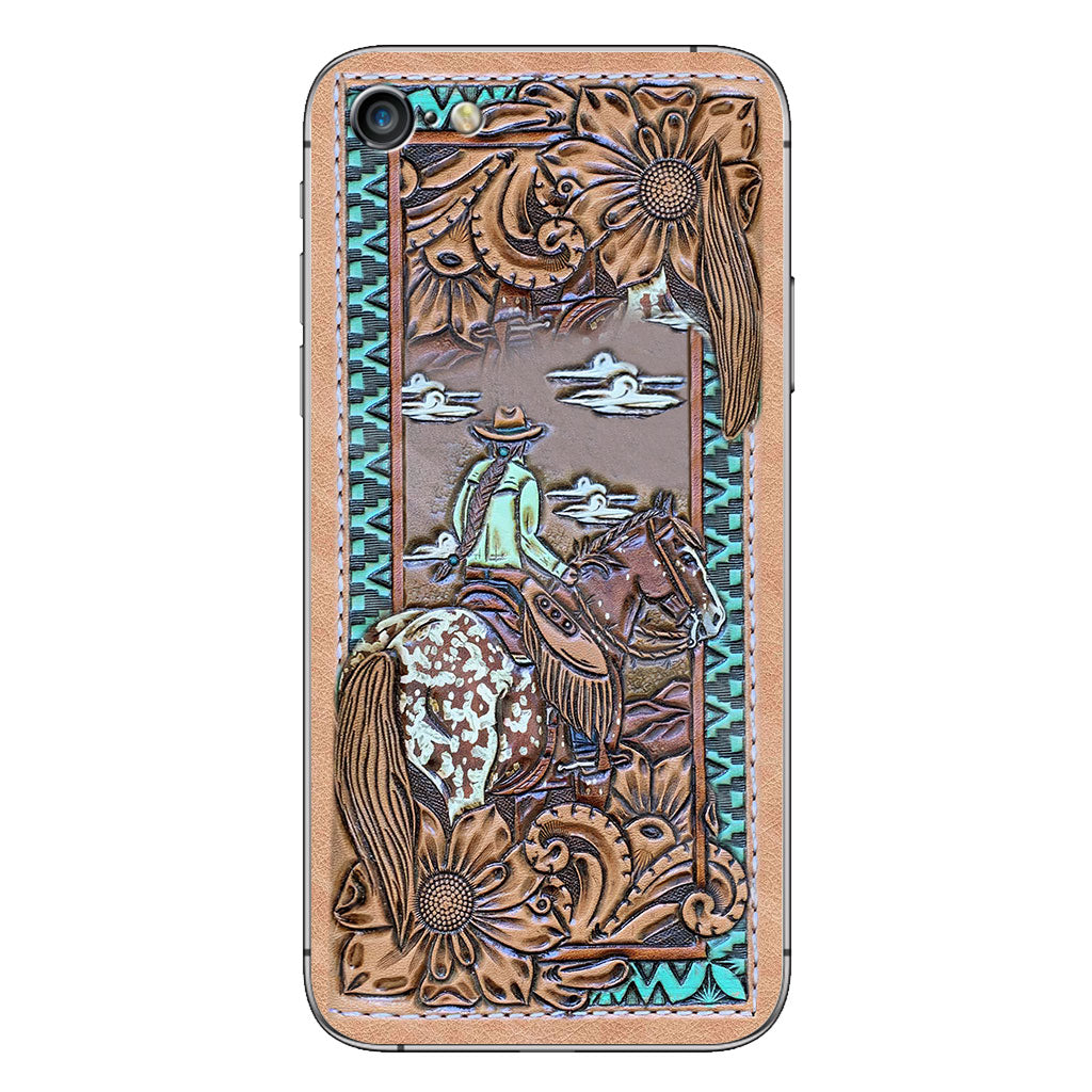 Love Horses - Personalized Phone Case With Leather Pattern Print