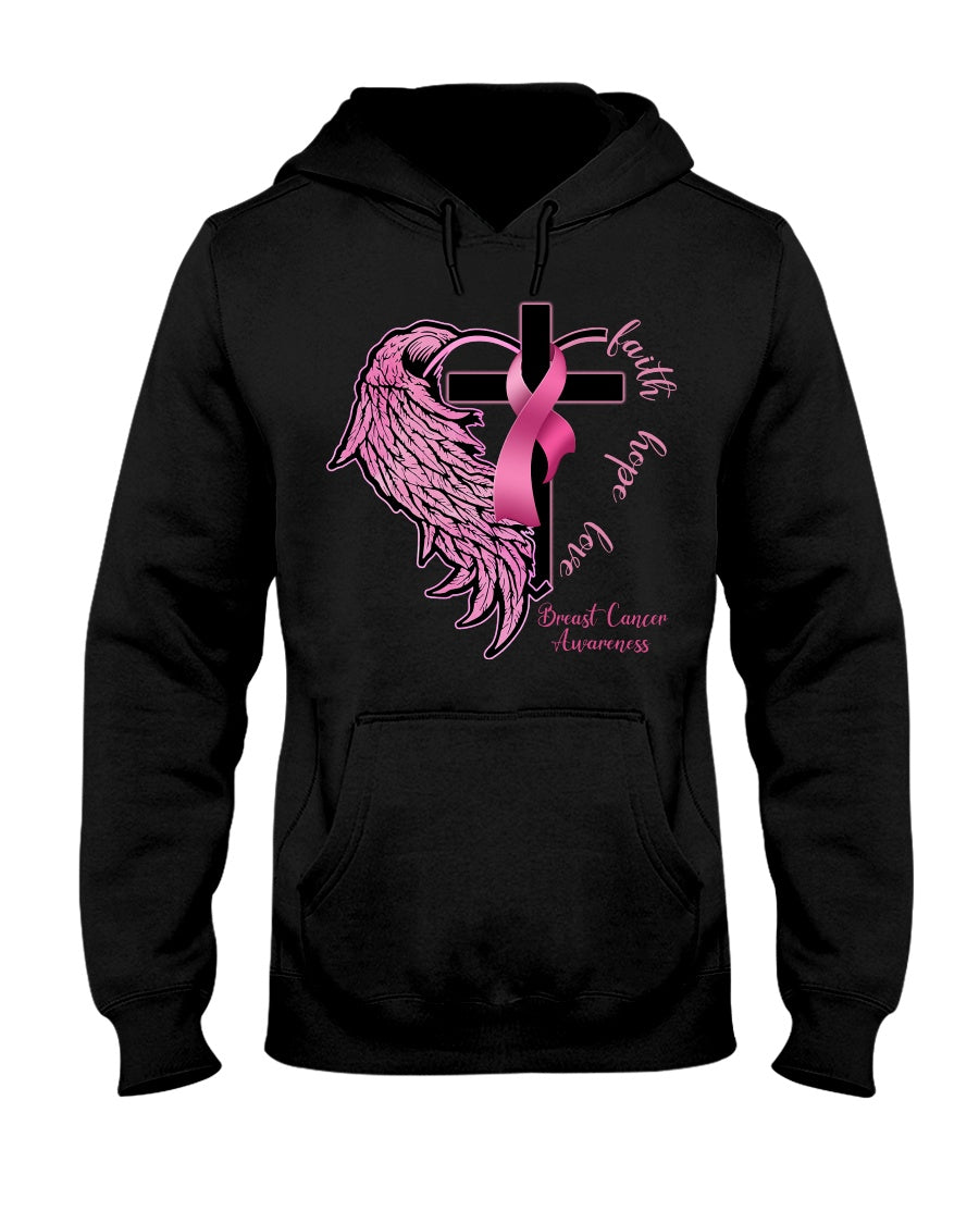 Faith Hope Love Half Wings - Breast Cancer Awareness T-shirt and Hoodie 0822