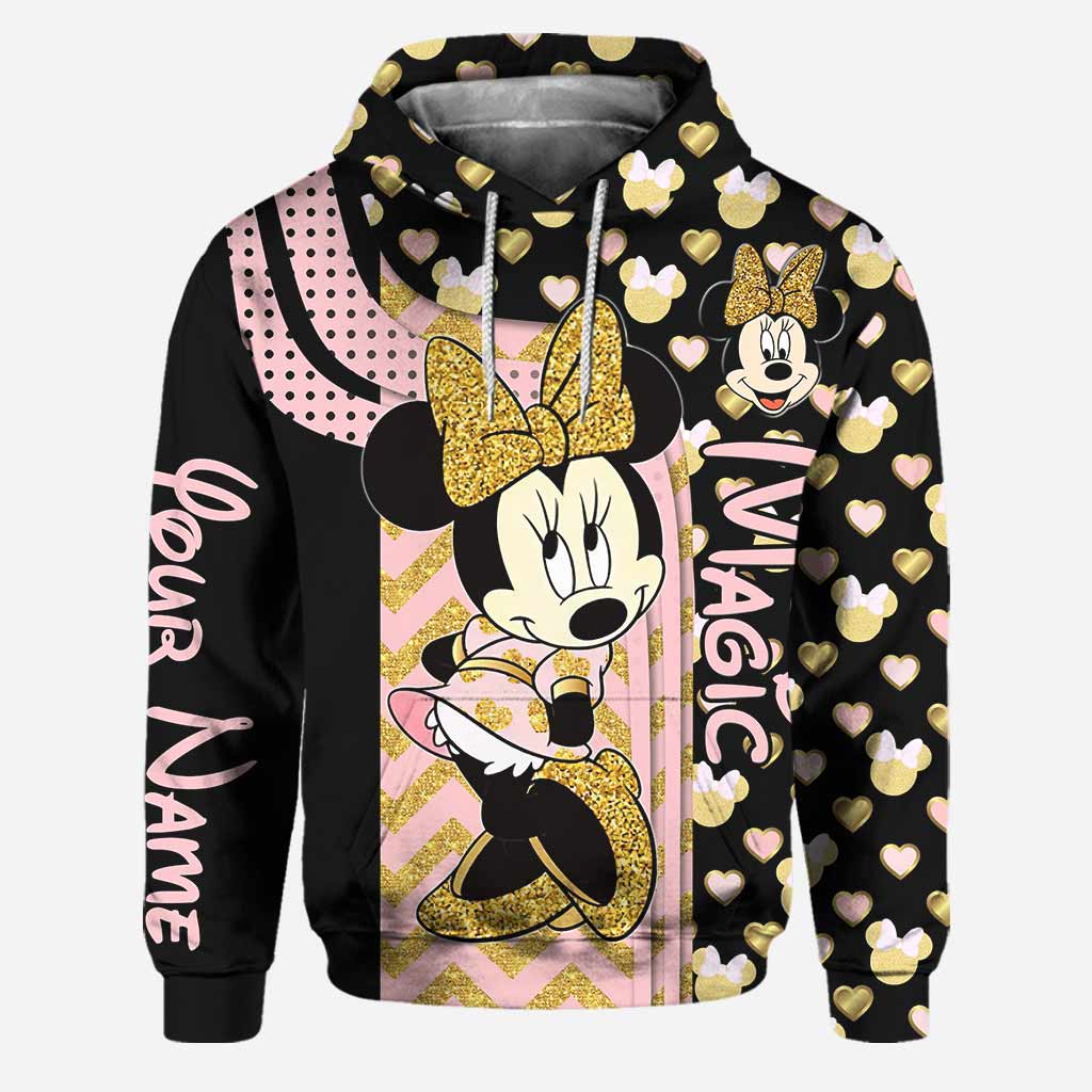 Gold Pink Mouse Ears - Personalized Hoodie And Leggings