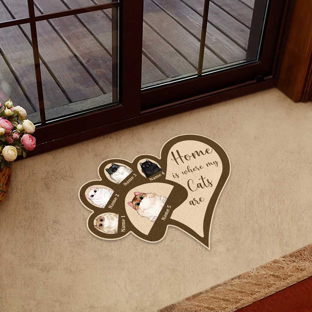 Home Is Where My Cats Are - Personalized Shaped Doormat