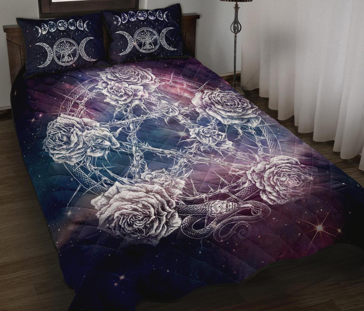 Pentacle Roses Wicca - Witch Quilt Set 0822