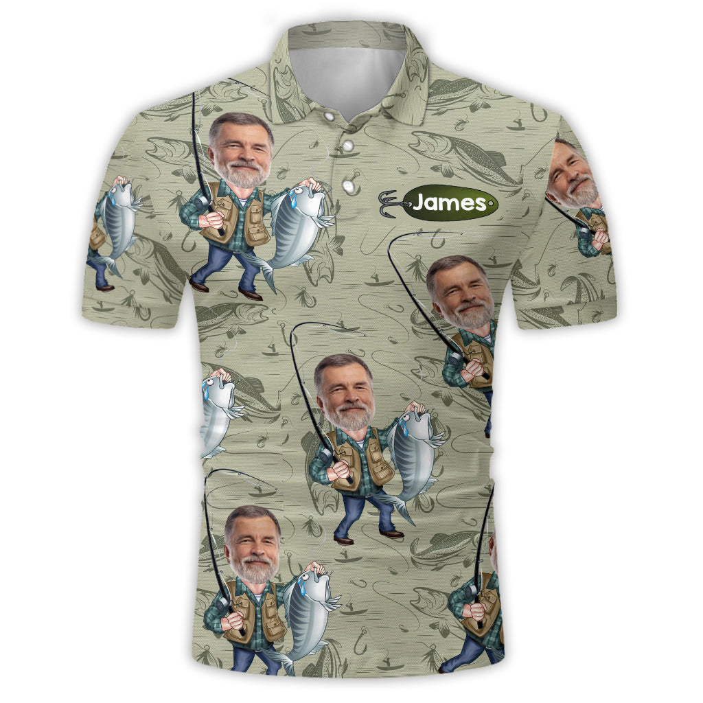 Funny Caricature Face - Personalized Fishing Polo Shirt
