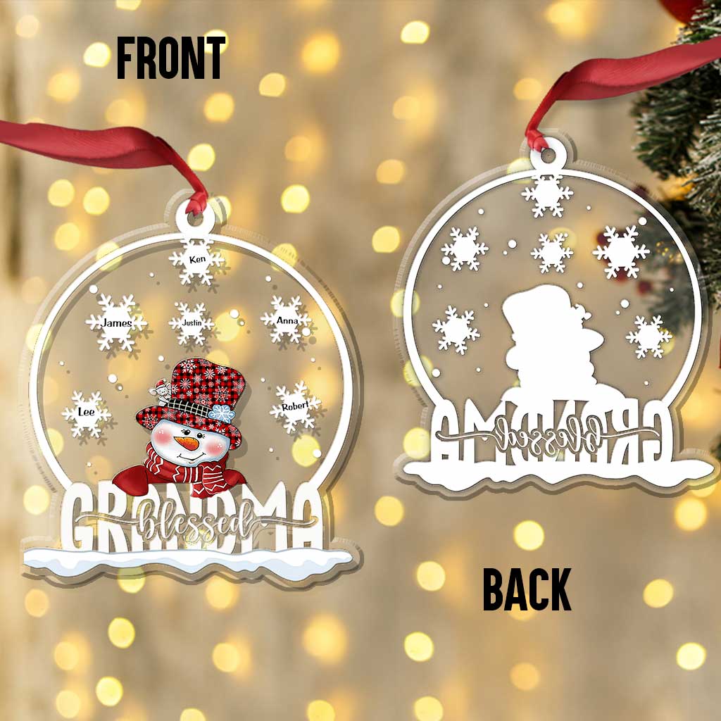 Snowman Grandma Snowglobe - Personalized Transparent Ornament