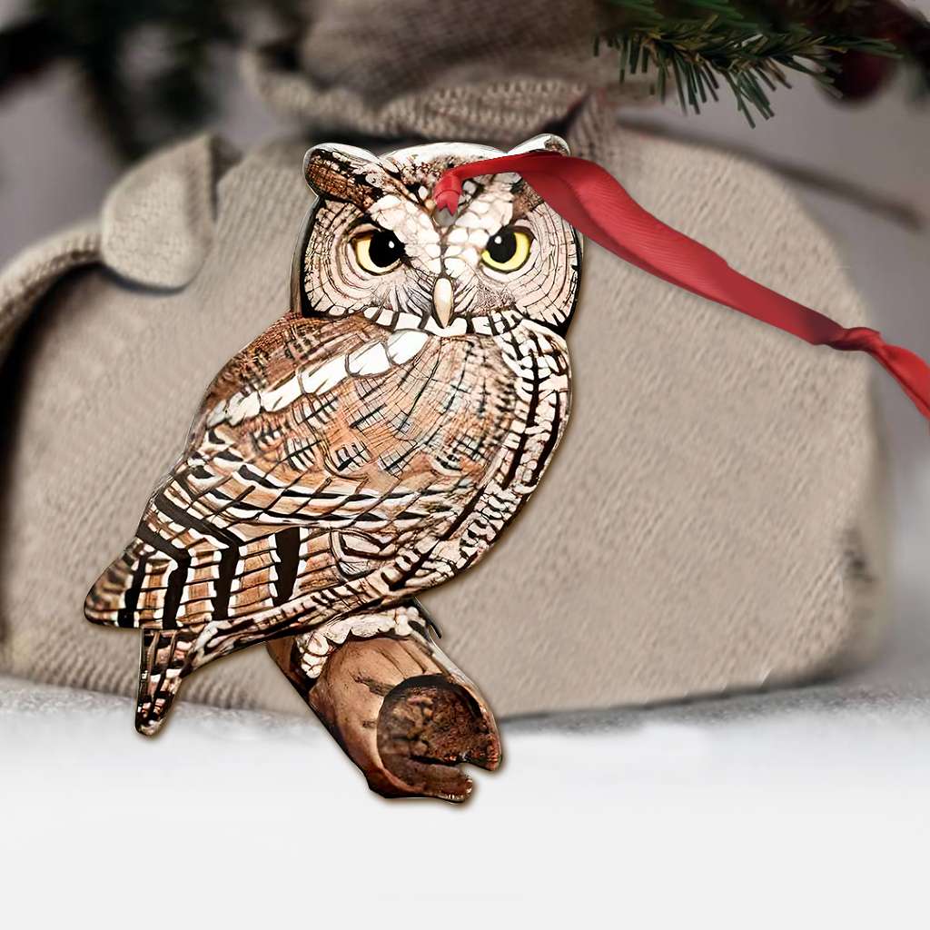 Appealing Owl On Branch - Owl Ornament (Printed On Both Sides) 1122