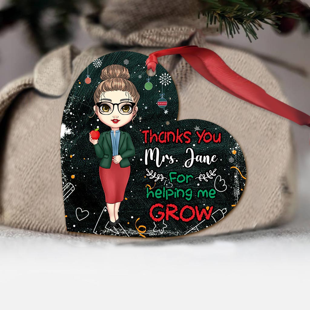 Thank You For Helping Me Grow - Personalized Christmas Teacher Ornament (Printed On Both Sides)