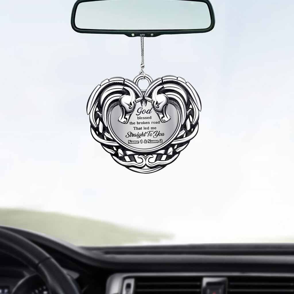 God Blessed The Broken Road - Personalized Couple Horse Car Ornament With 3D Pattern Print (Printed On Both Sides)