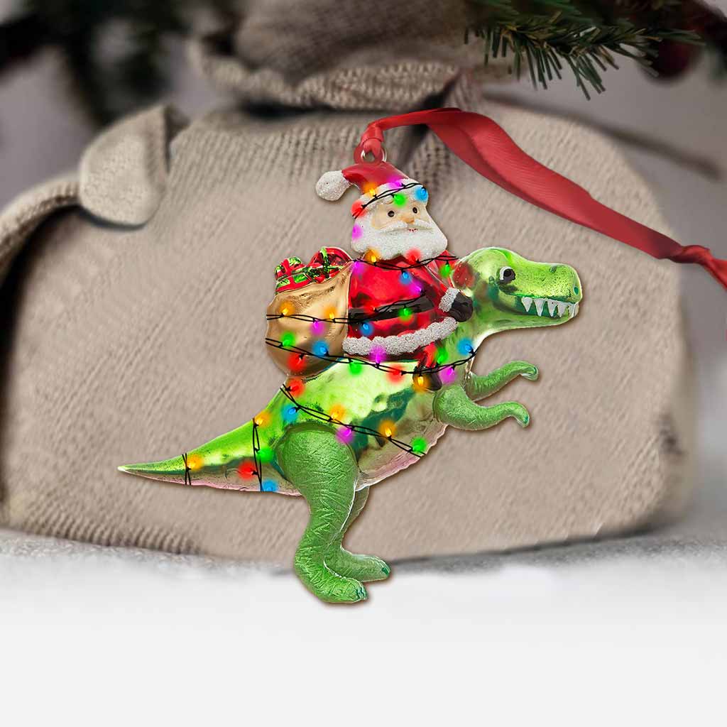 Santa's Dinosaur - Christmas Dinosaur Ornament With 3D Pattern Print (Printed On Both Sides)