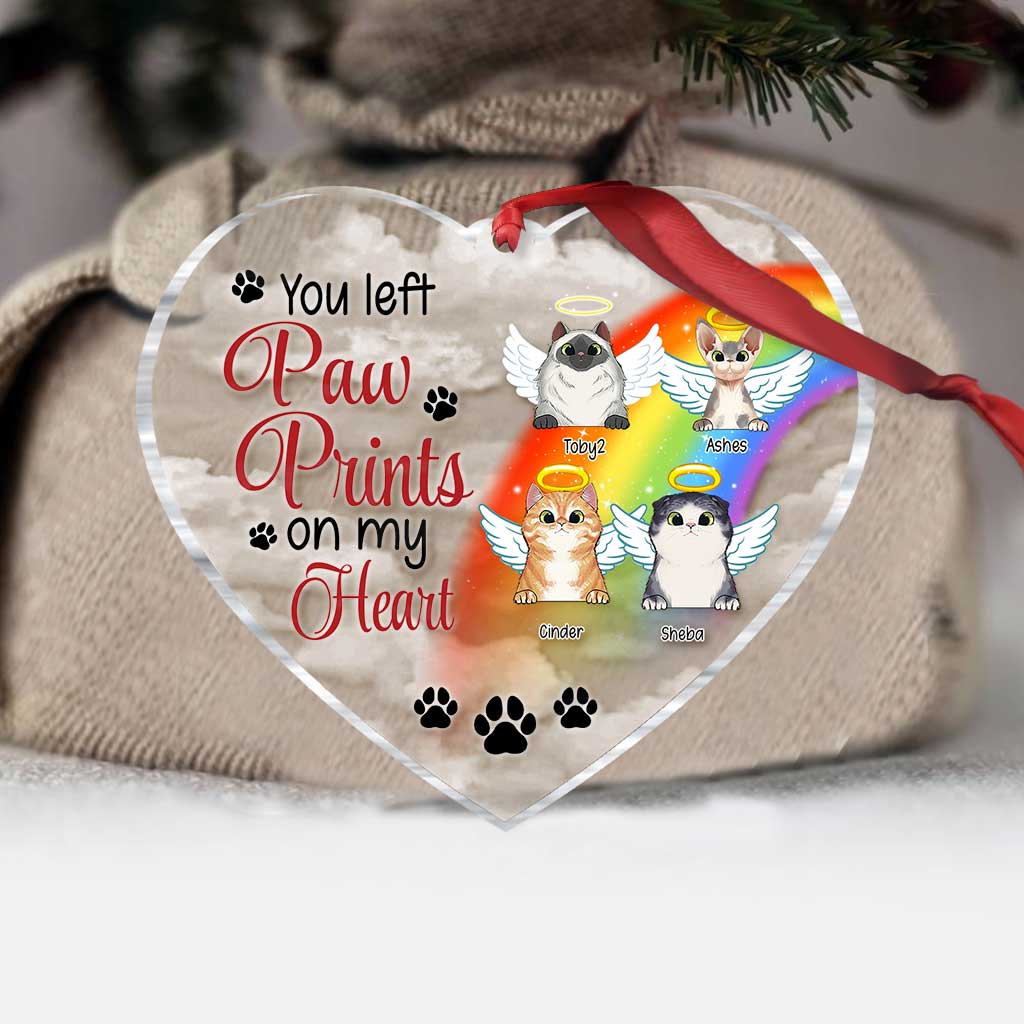 You Left Paw Prints On My Heart - Personalized Christmas Cat Transparent Ornament