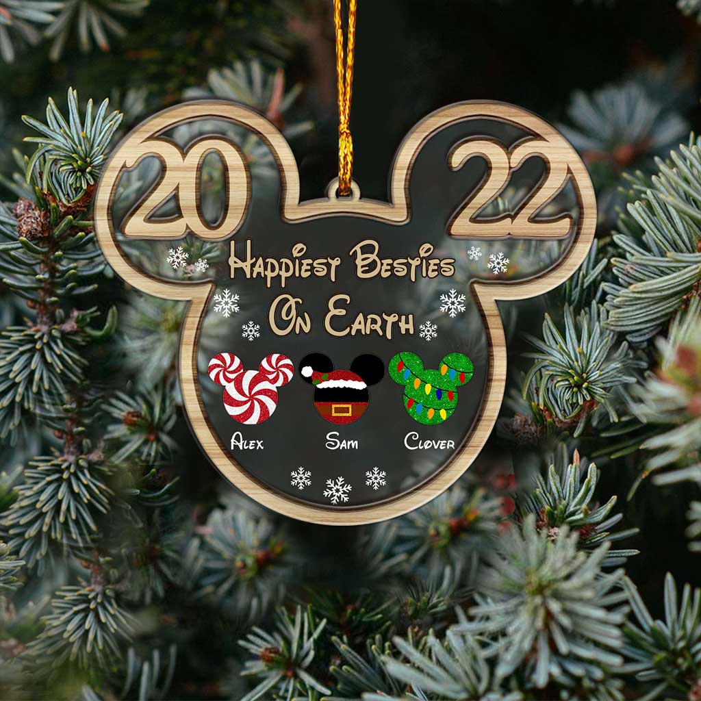 Happiest Besties On Earth - Personalized Christmas Mouse Layers Mix Ornament