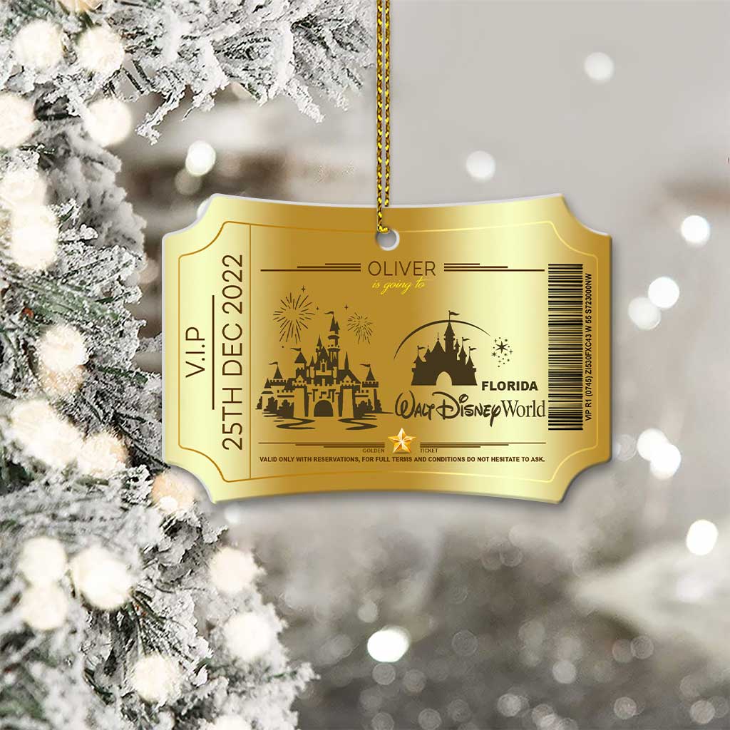 Going To The Magic Kingdom - Personalized Christmas Mouse Scalloped Aluminium Ornament (Printed On Both Sides)