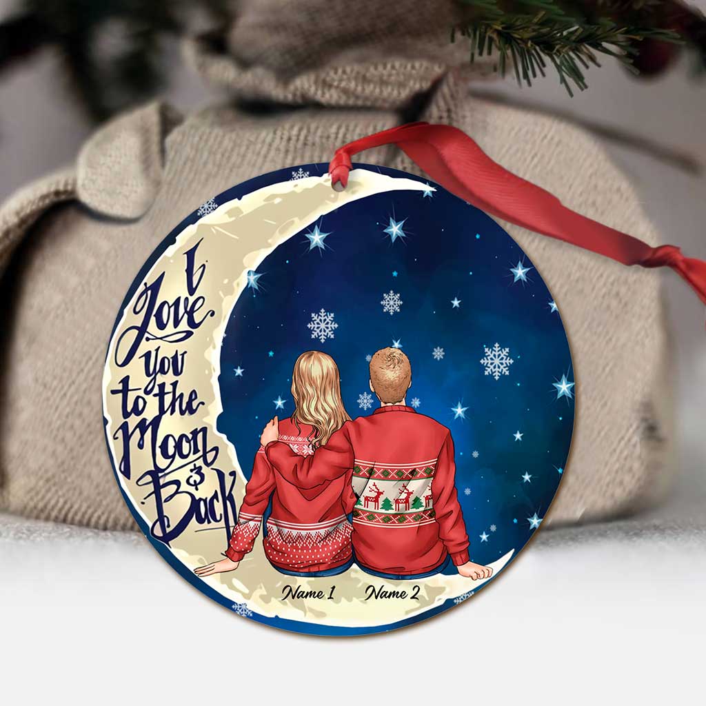 I Love You To The Moon And Back - Personalized Christmas Couple Ornament (Printed On Both Sides)