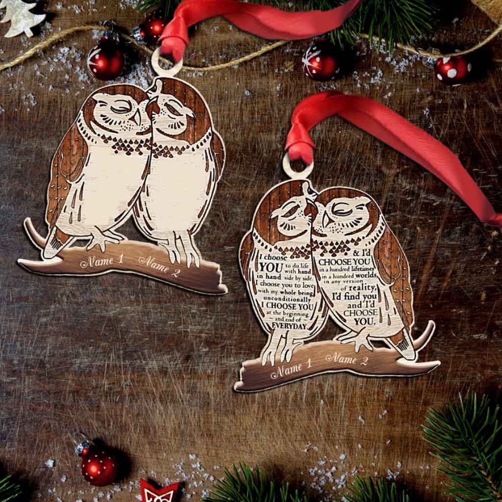 I Choose You - Personalized Christmas Owl Ornament (Printed On Both Sides)