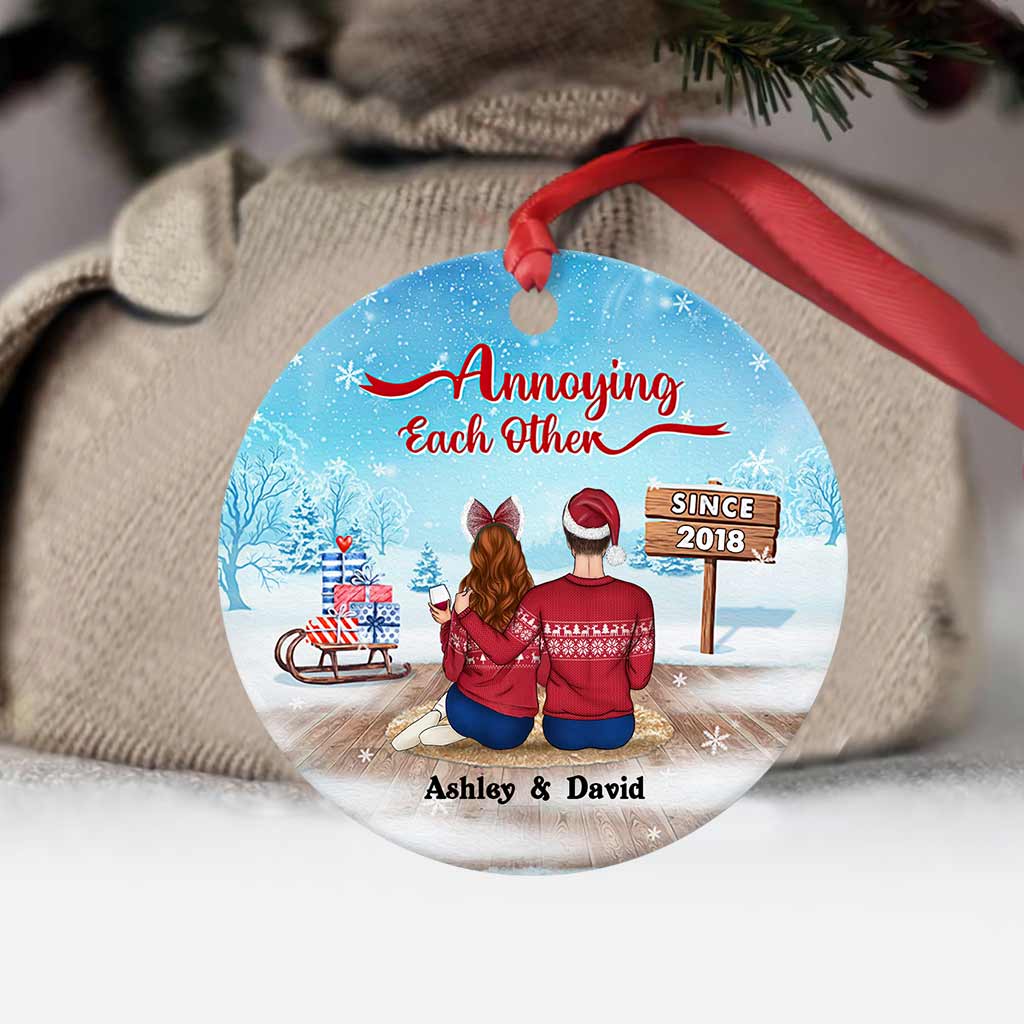 Annoying Each Other - Personalized Christmas Couple Ornament (Printed On Both Sides)