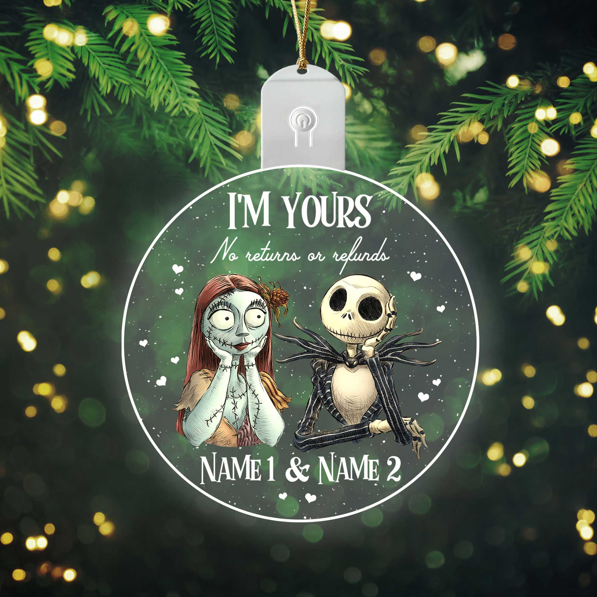 We're Simply Meant To Be - Personalized Christmas Nightmare Round Led Acrylic Ornament