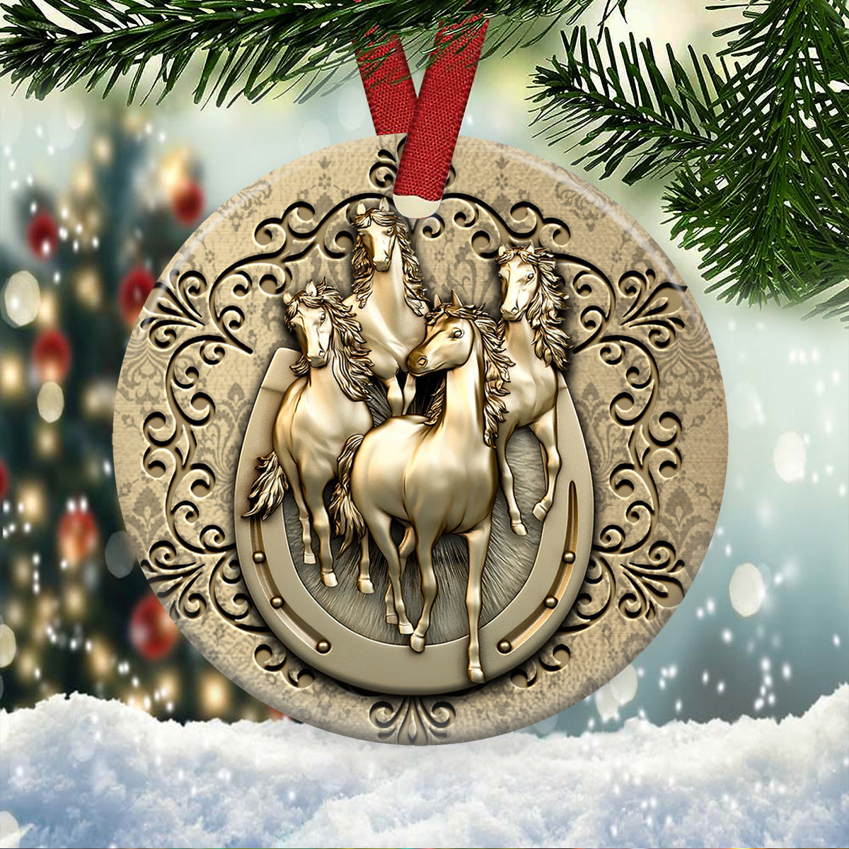 Horses Bronze Print Style - Horse Ornament (Printed On Both Sides) 1022