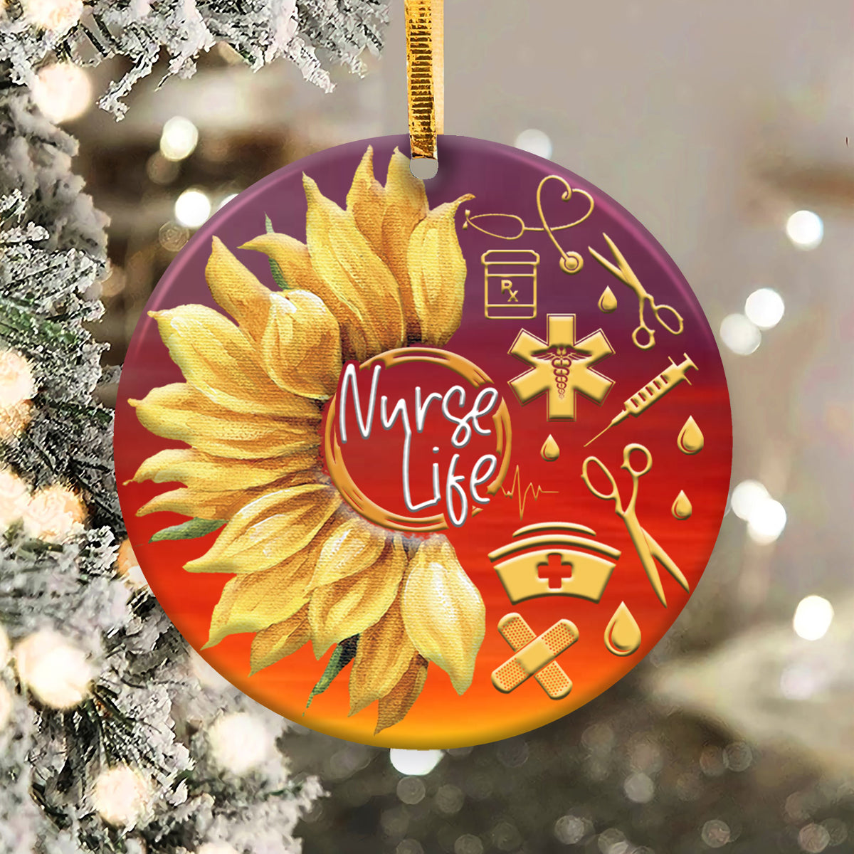 Nurse Life Love Sunflower Nurse - Round Aluminium Ornament (Printed On Both Sides) 1122