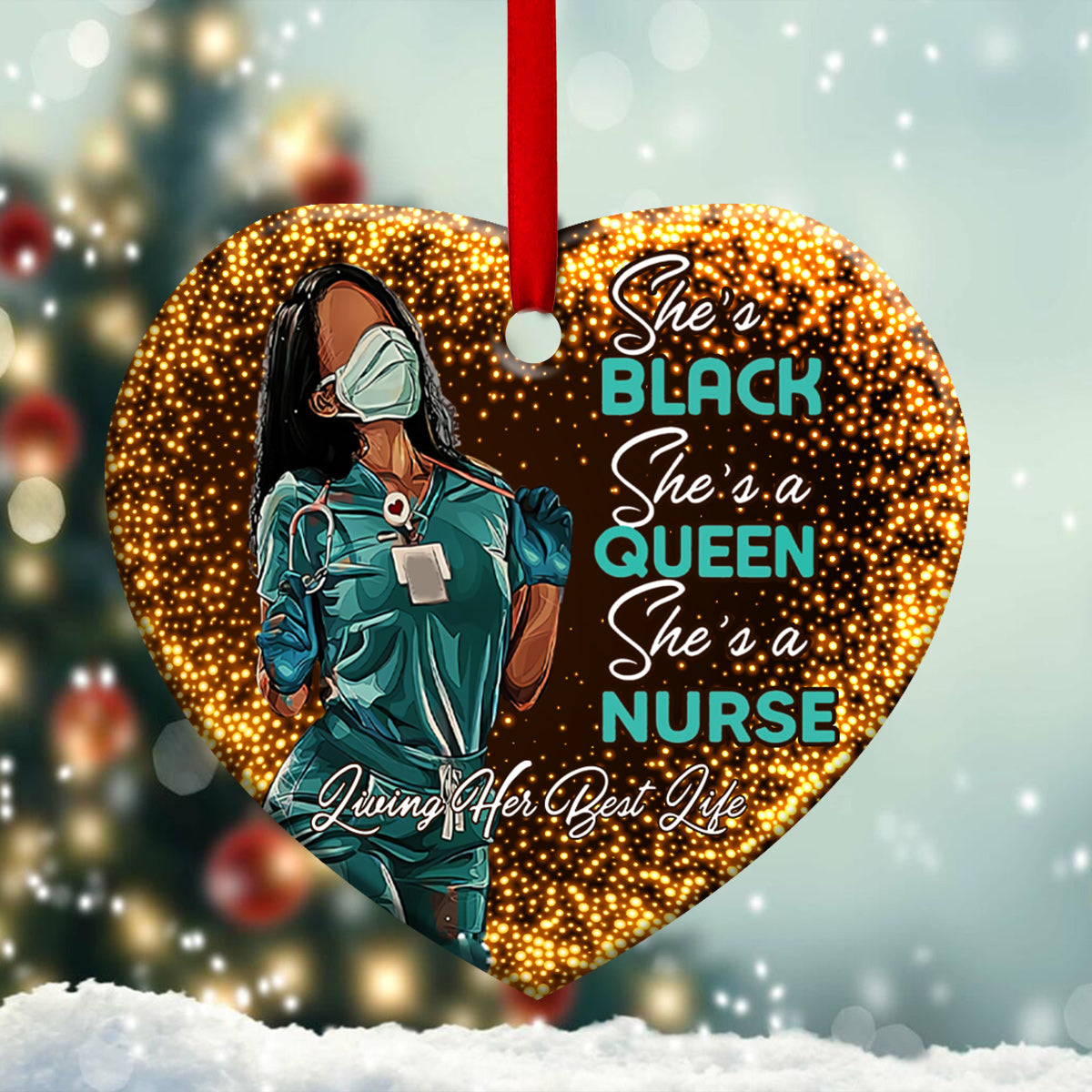 Nurse Black Queen Living Her Best Life Nurse - Heart Aluminium Ornament (Printed On Both Sides) 1122