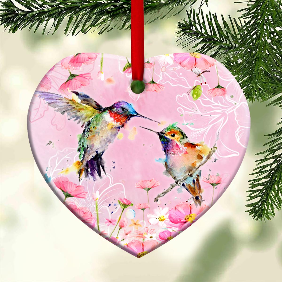 Hummingbird Couple Hummingbird - Heart Aluminium Ornament (Printed On Both Sides) 1122