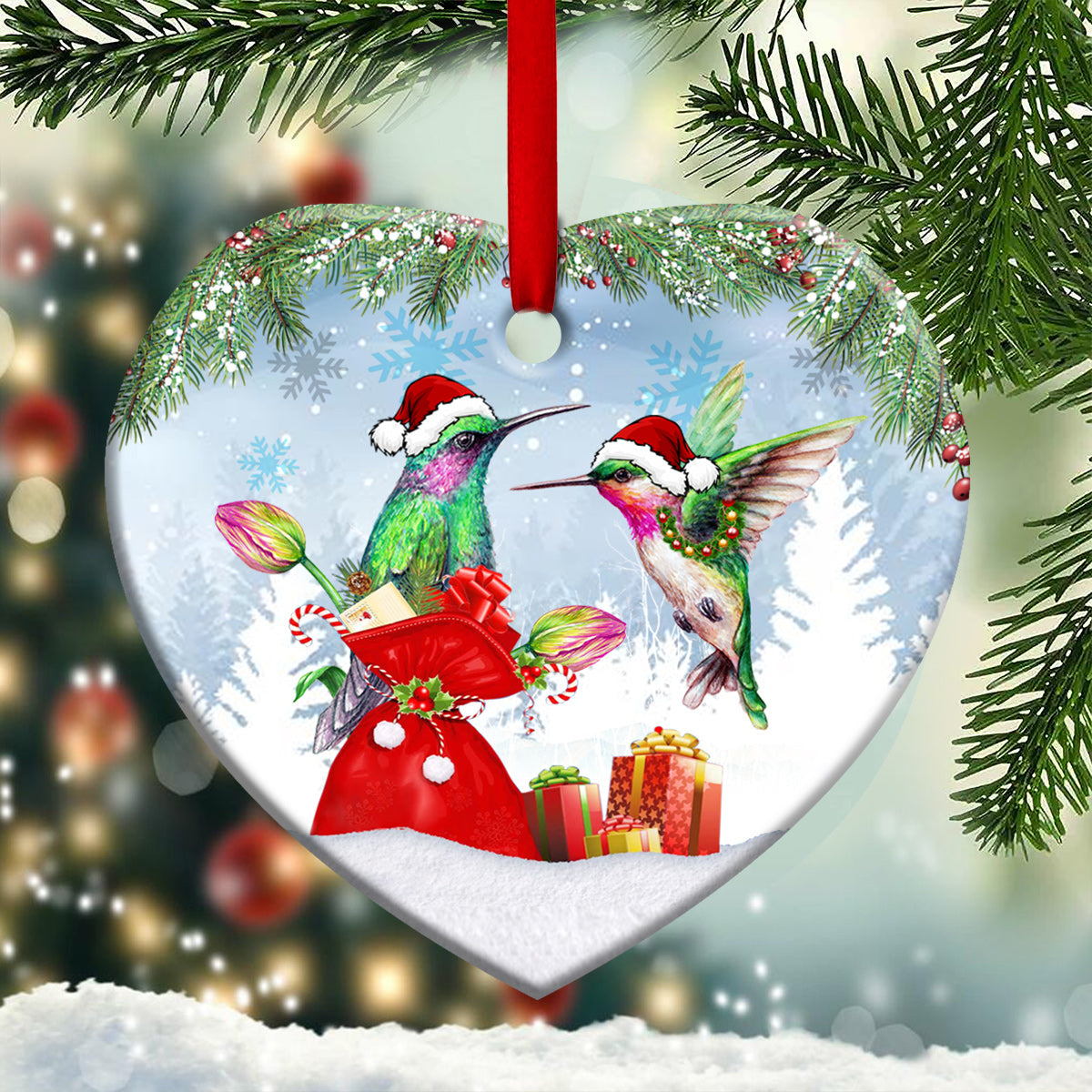 Hummingbird Christmas Couple Hummingbird - Heart Aluminium Ornament (Printed On Both Sides) 1122