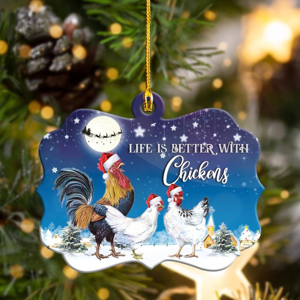 Life Is Better With Chicken Night Scene Winter - Chicken Ornament (Printed On Both Sides) 1122