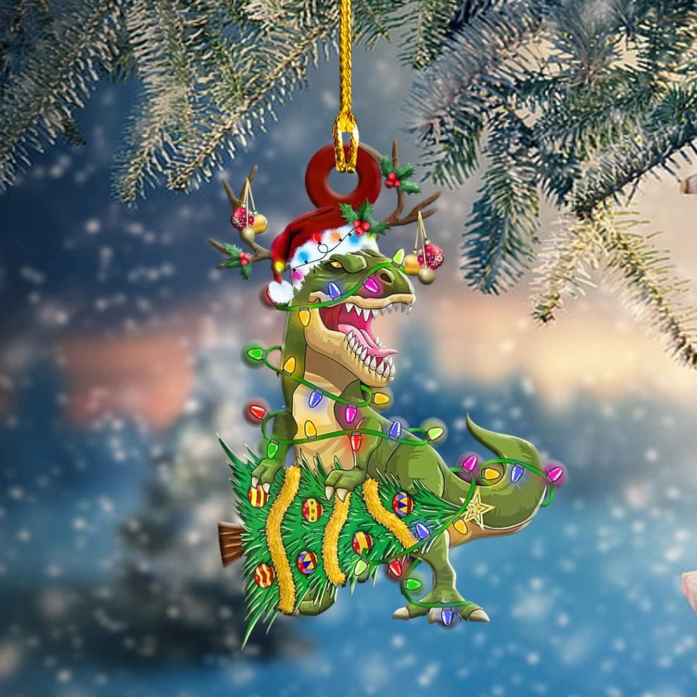 Cartoon T-rex Christmas Tree - Dinosaur Ornament (Printed On Both Sides) 1122