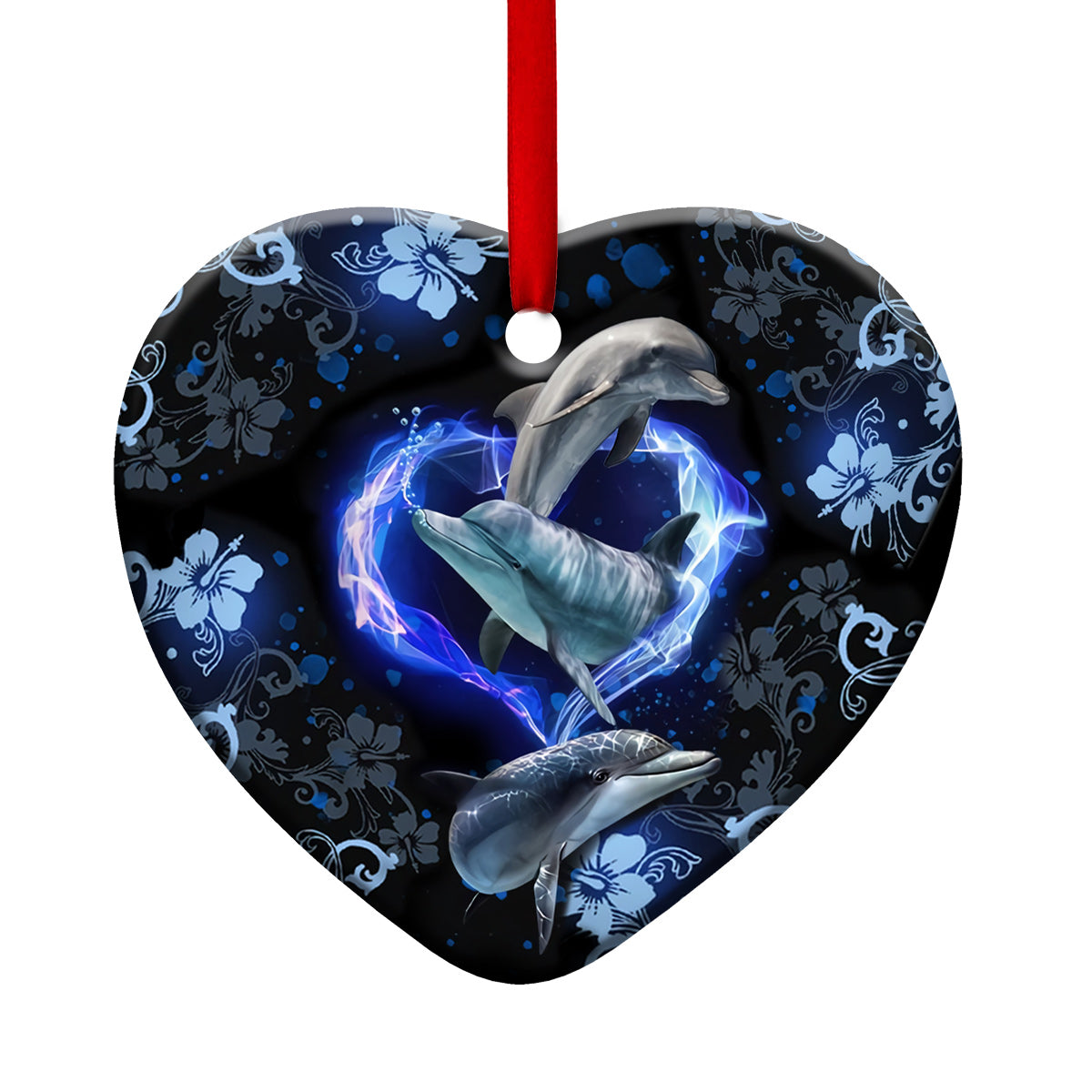 Dolphin Blue Heart - Dolphin Ornament (Printed On Both Sides) 1122