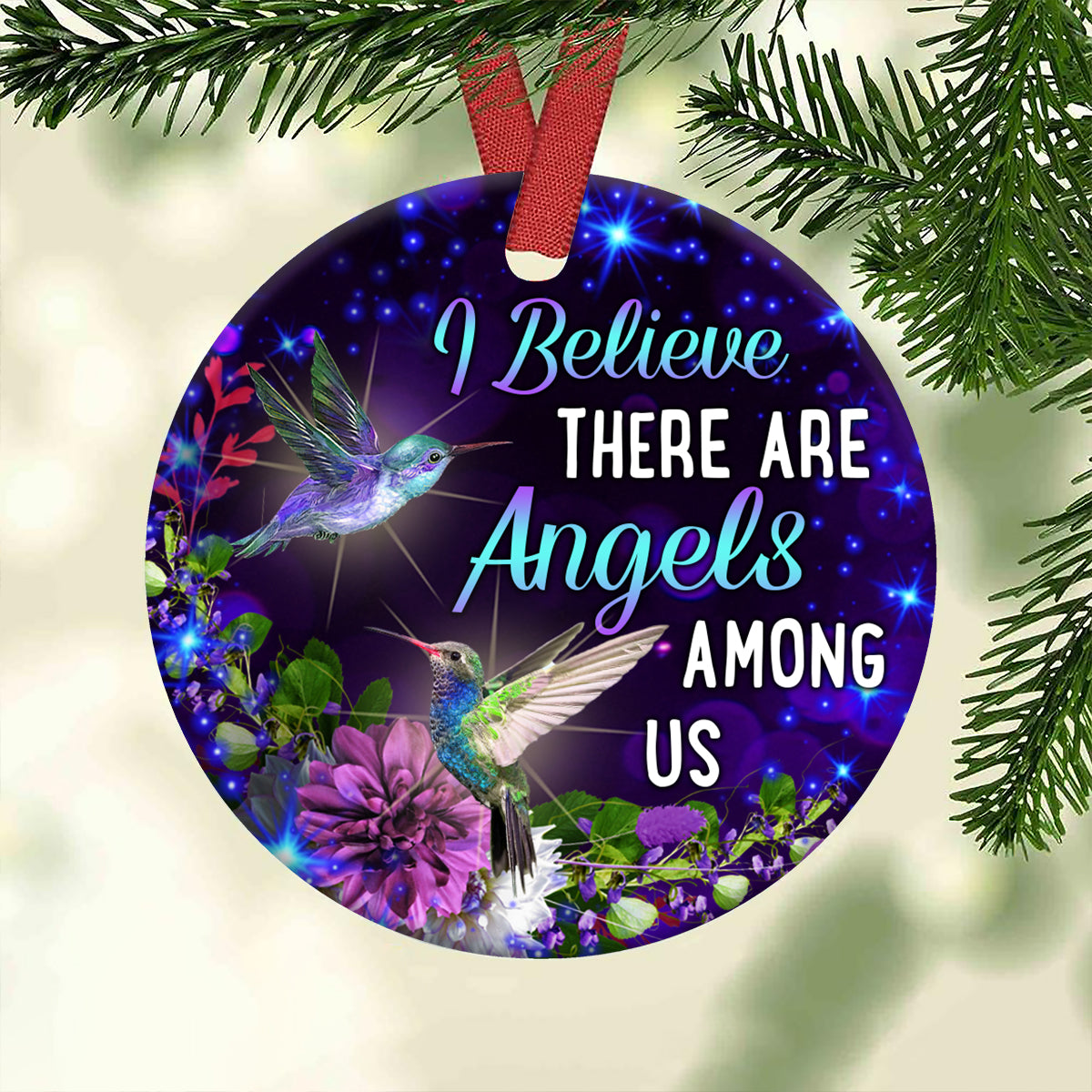 Hummingbird Memorial Angels Among Us Memorial - Round Aluminium Ornament (Printed On Both Sides) 1122