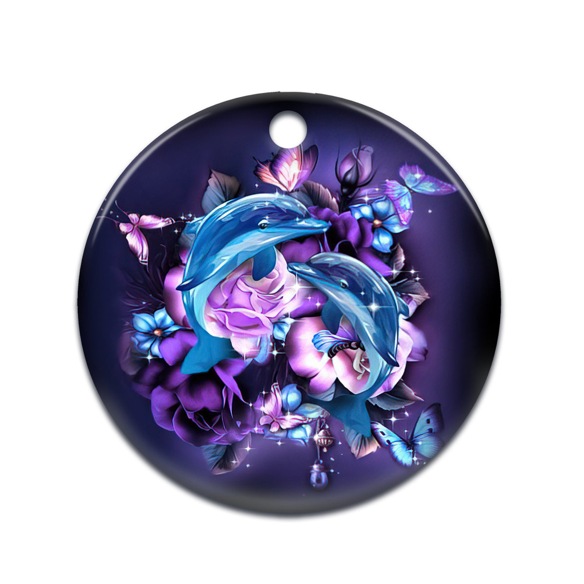 Dolphin Purple Magical Floral - Dolphin Ornament (Printed On Both Sides) 1122