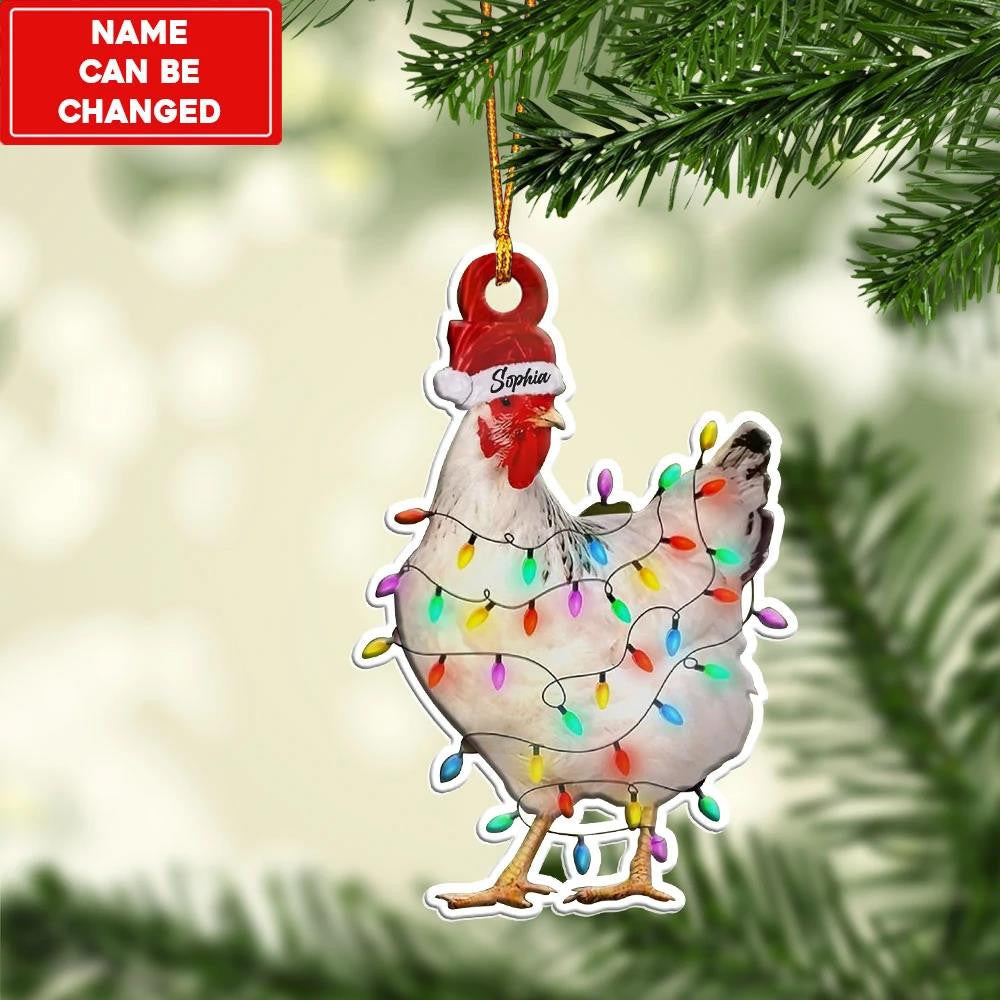 White Chicken Christmas Lights - Personalized - Chicken Ornament (Printed On Both Sides) 1122