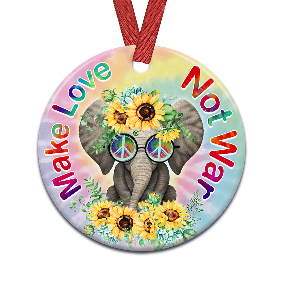 Hippie Make Love Not War Hippie - Round Aluminium Ornament (Printed On Both Sides) 1122