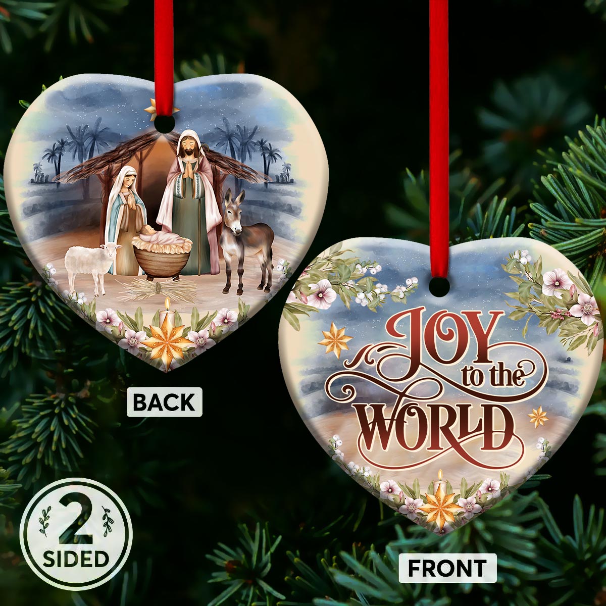 Joy To The World Christian - Heart Aluminium Ornament (Printed On Both Sides) 1122