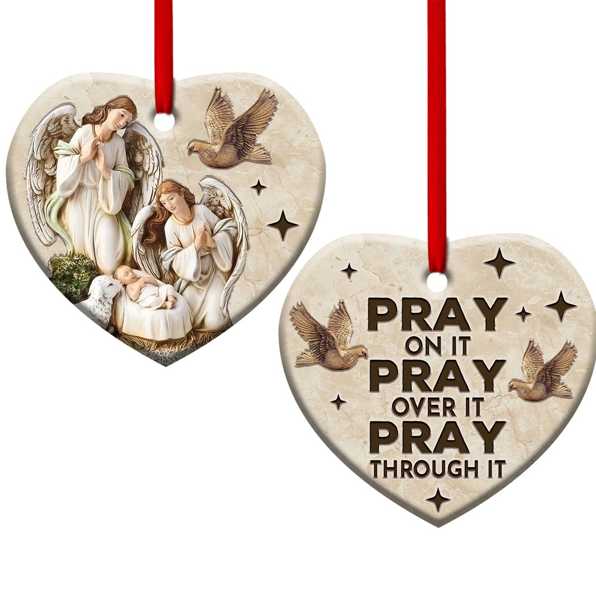 Pray On It Pray Over It Pray Through It Christian - Heart Aluminium Ornament (Printed On Both Sides) 1122