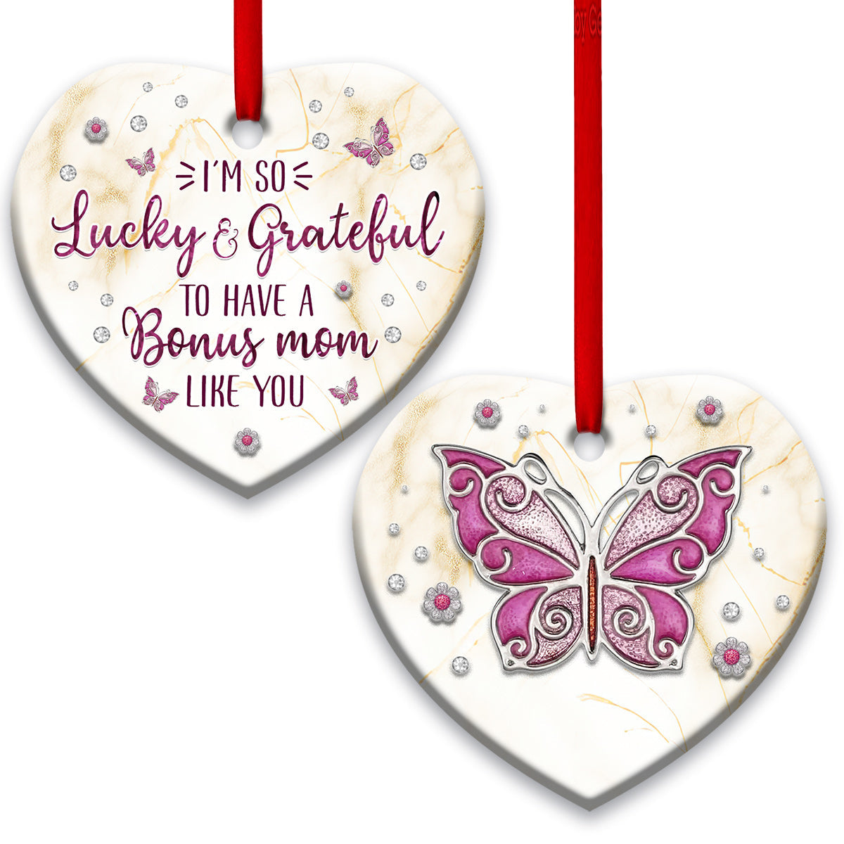 Butterfly Family Gift Lucky And Grateful To Have Bonus Mom Like You Personalized - Butterfly Ornament (Printed On Both Sides) 1022