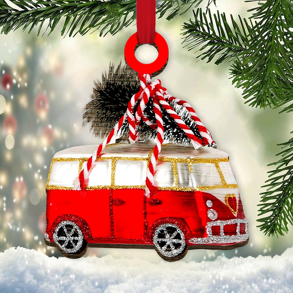 Hippie Van Red Van And Christmas Tree - Hippie Ornament (Printed On Both Sides) 1122