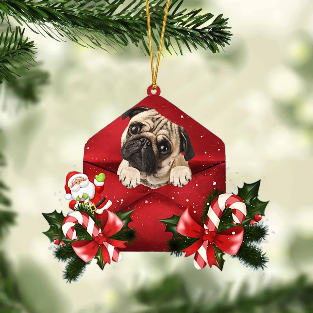 Pug Christmas Letter Shaped - Dog Ornament (Printed On Both Sides) 1122