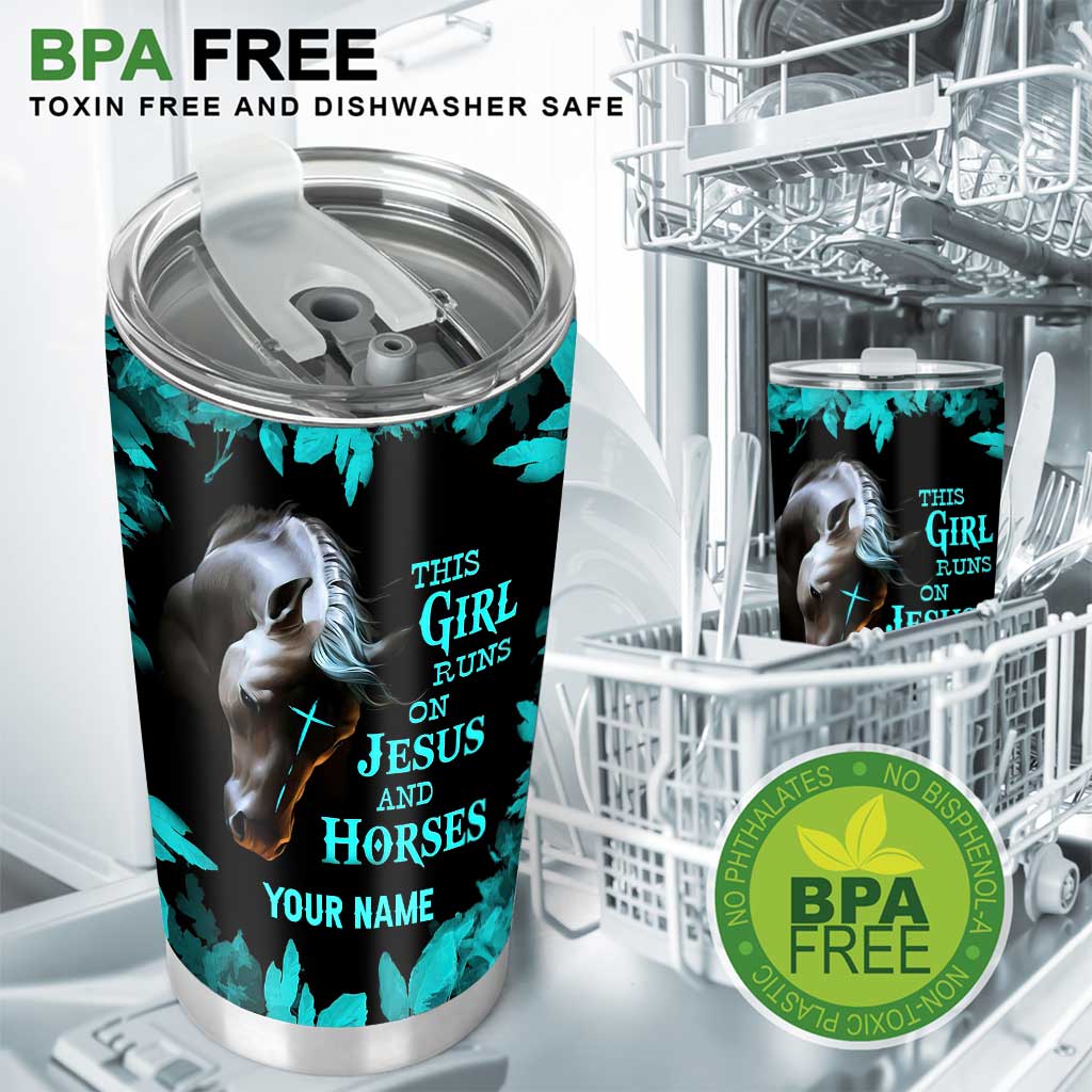 This Girl Runs On Jesus And Horse - Personalized Horse Tumbler