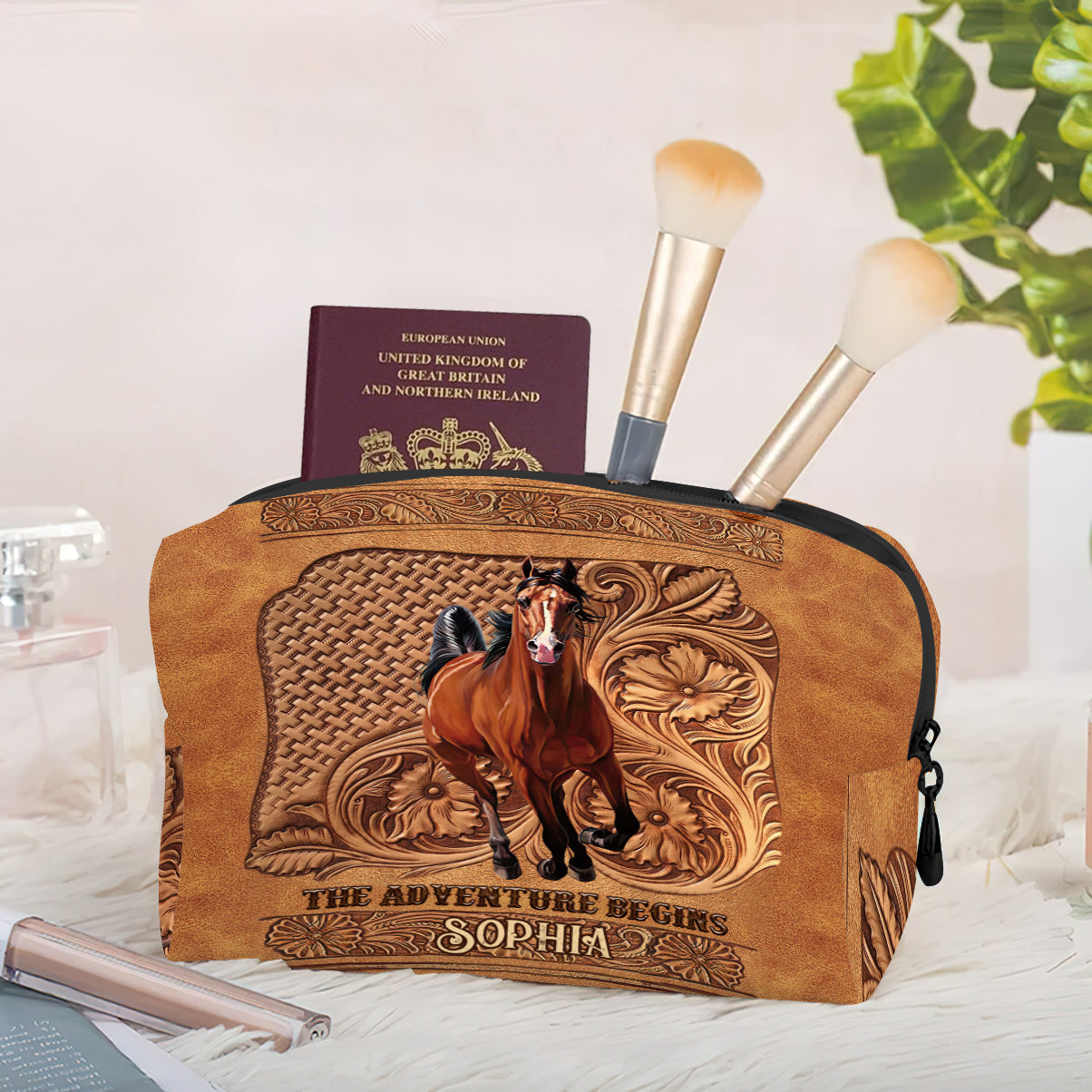 The Adventure Begins - Personalized Horse Makeup Bag