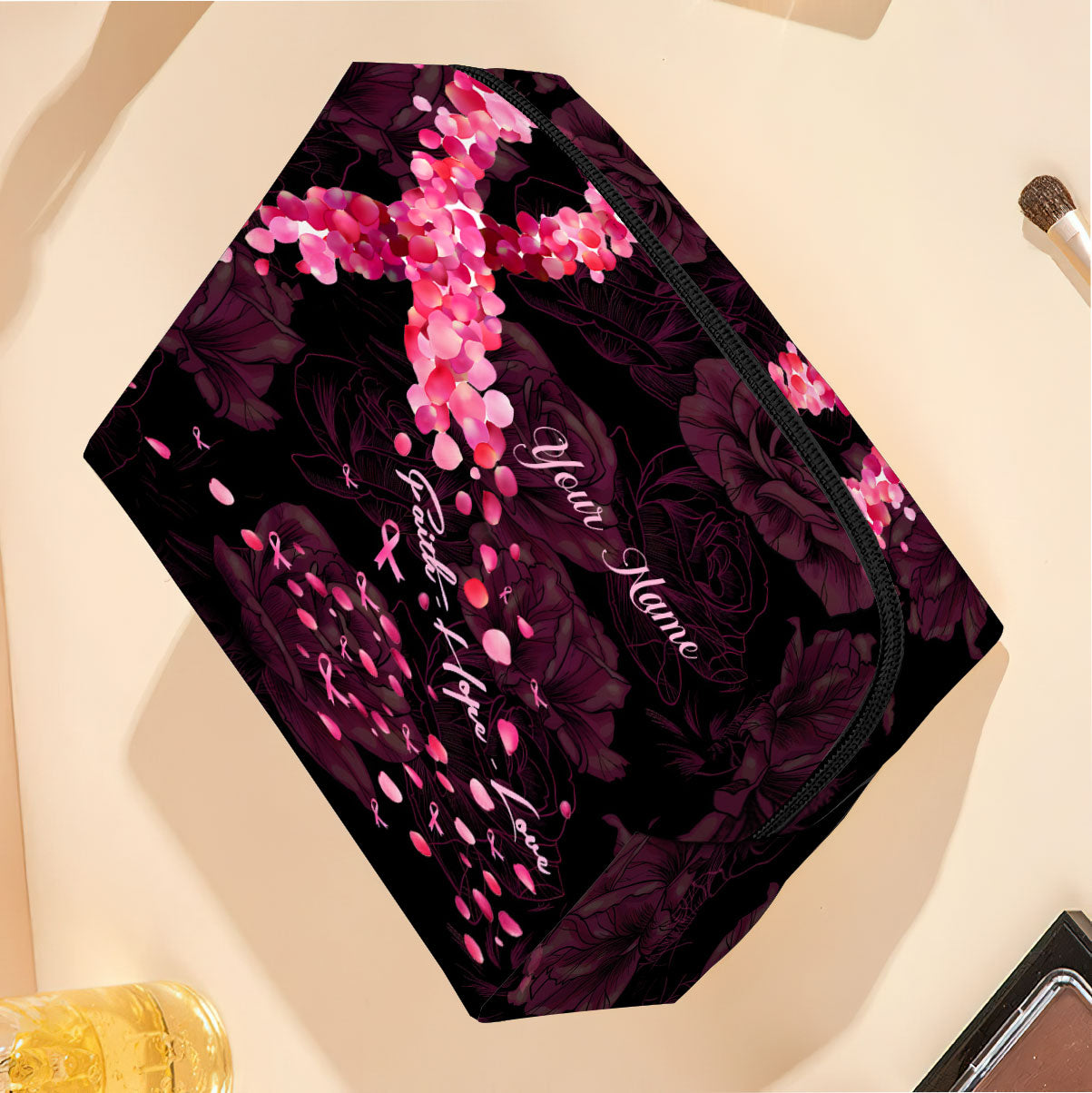 Faith Hope Love - Personalized Breast Cancer Awareness Makeup Bag