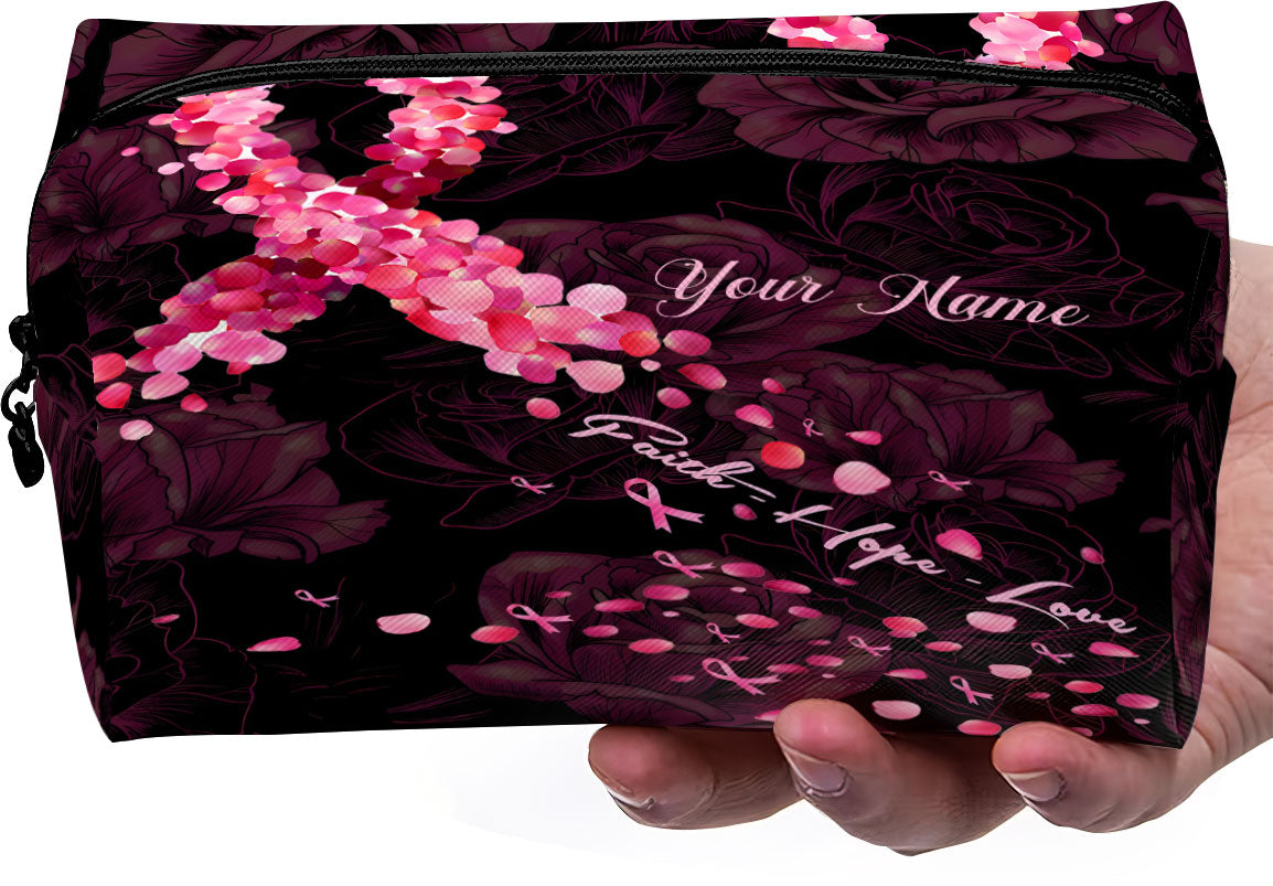 Faith Hope Love - Personalized Breast Cancer Awareness Makeup Bag