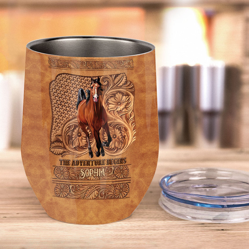 The Adventure Begins - Personalized Horse Wine Tumbler