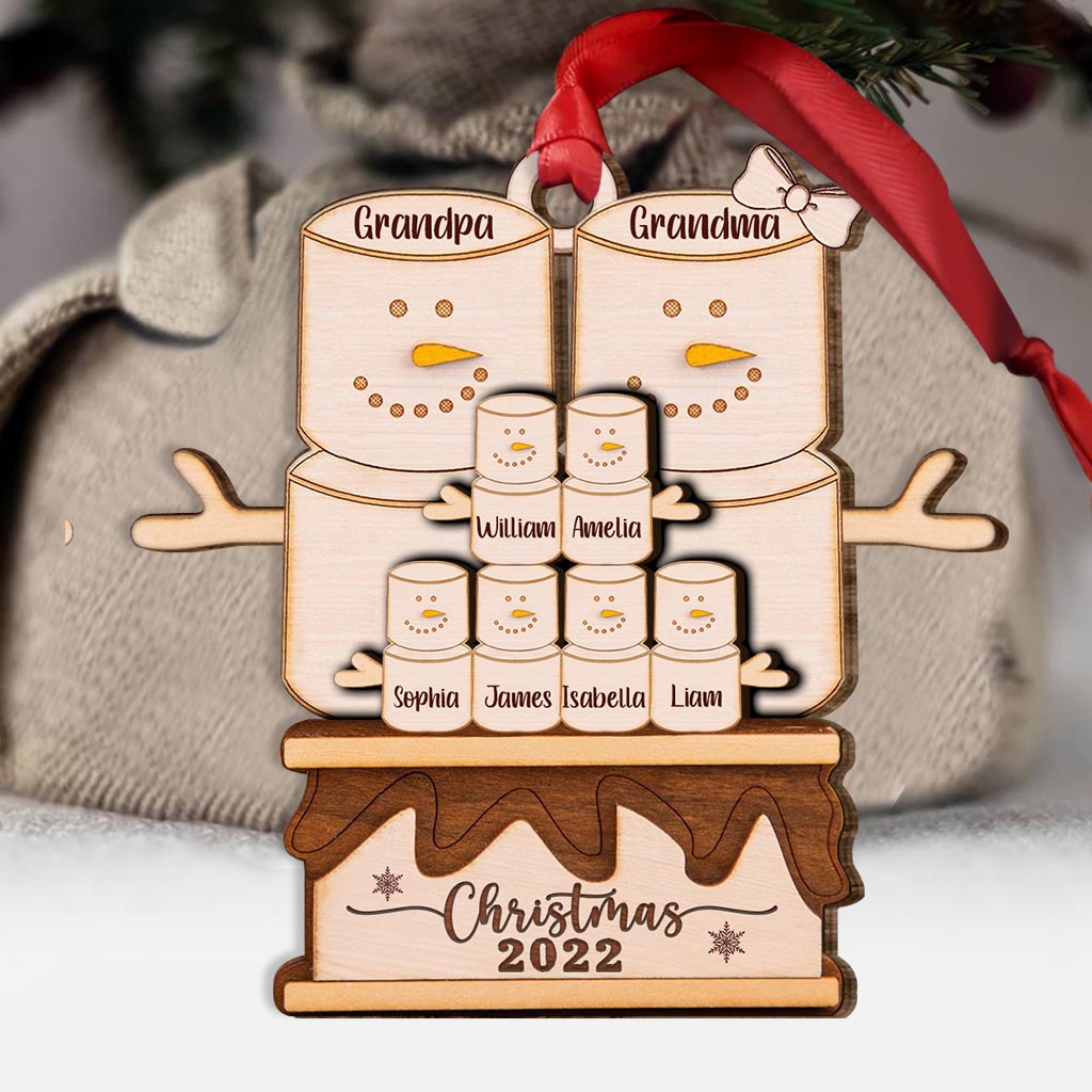 Grandma And Grandpa Marshmallow - Personalized Christmas Layered Wood Ornament