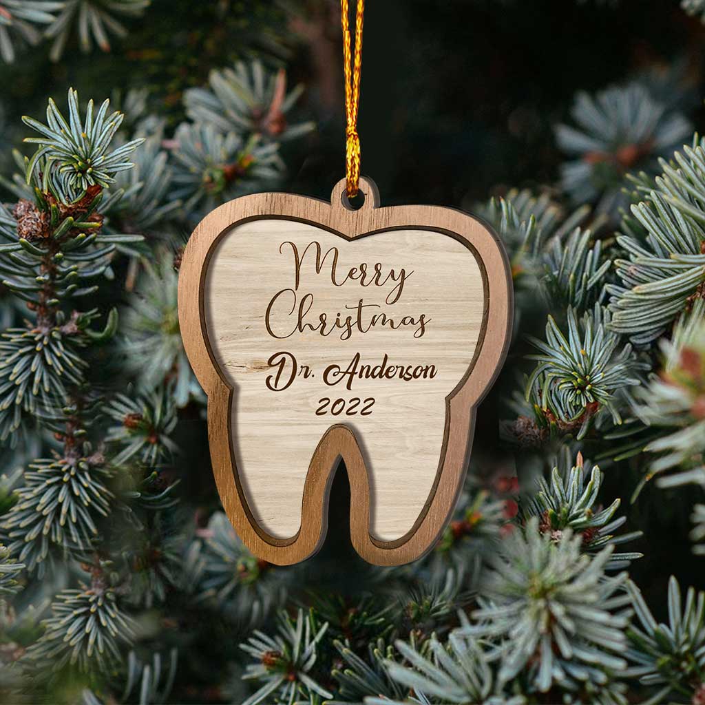 Tooth Merry Christmas - Personalized Dentist Layered Wood Ornament