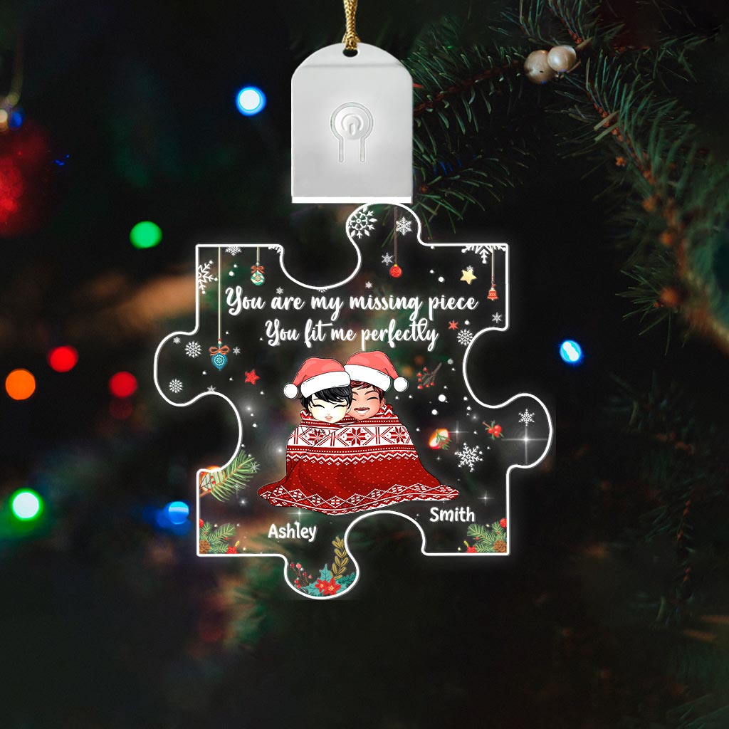 You Are My Missing Piece - Personalized Christmas Couple Shaped Led Acrylic Ornament