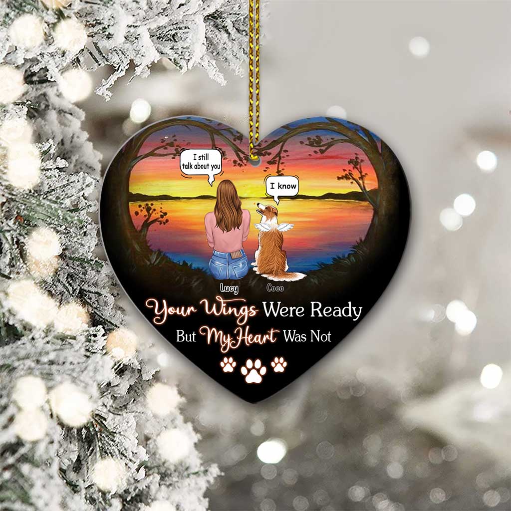 Your Wings Were Ready But My Heart Was Not I Miss You - Personalized Dog Heart Aluminium Ornament (Printed On Both Sides)