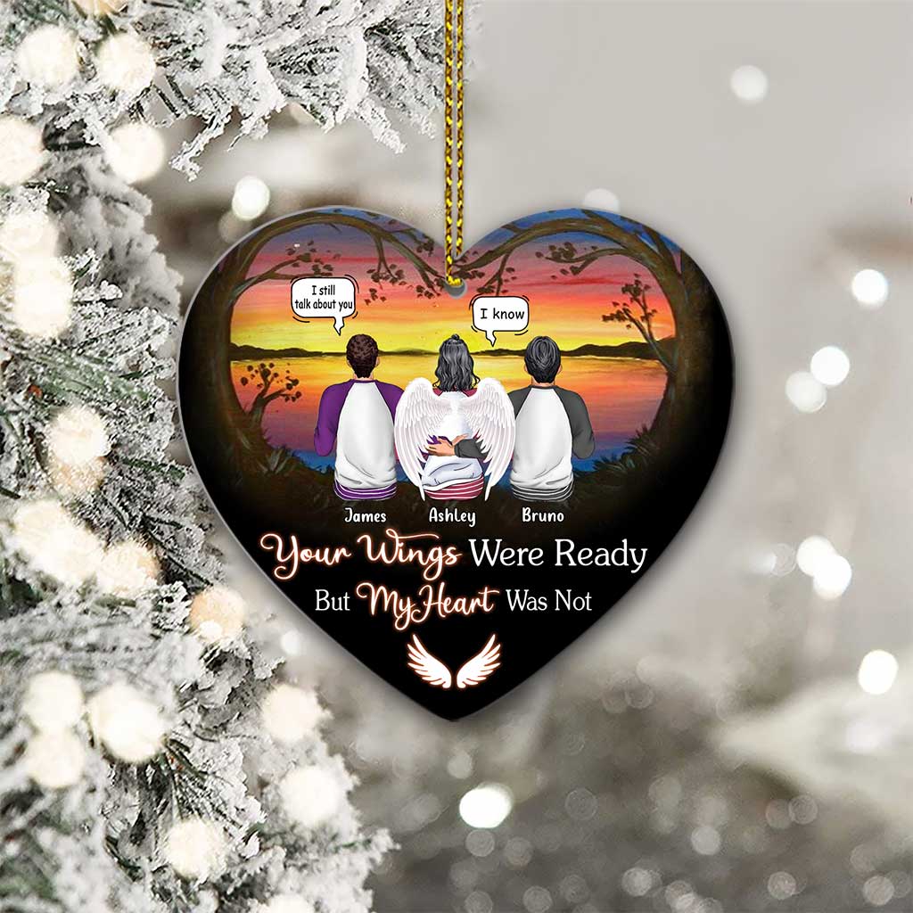 Your Wings Were Ready But My Heart Was Not I Miss You - Personalized Memorial Heart Aluminium Ornament (Printed On Both Sides)