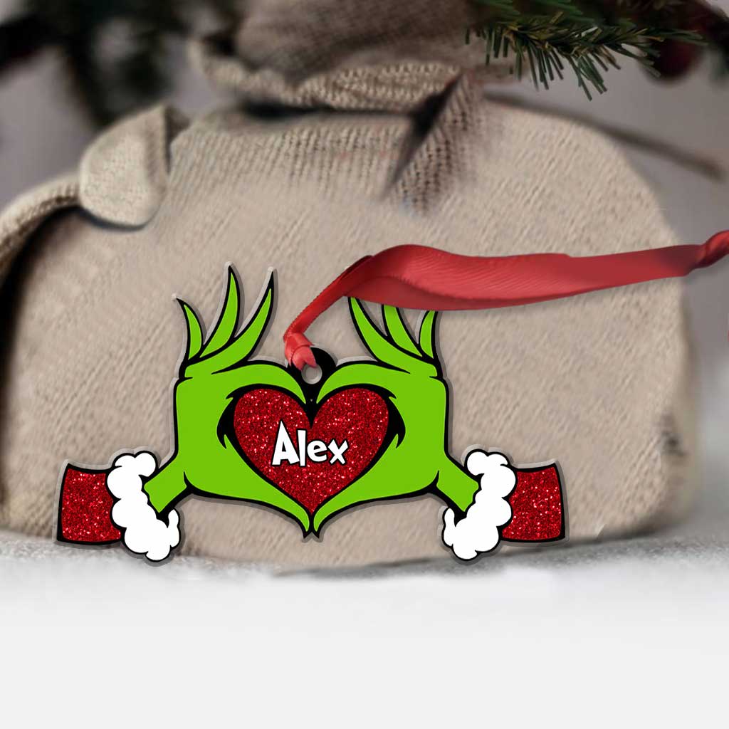 Green Heart Hand - Personalized Christmas Stole Christmas Ornament With Faux Glitter Pattern Printed (Printed On Both Sides)