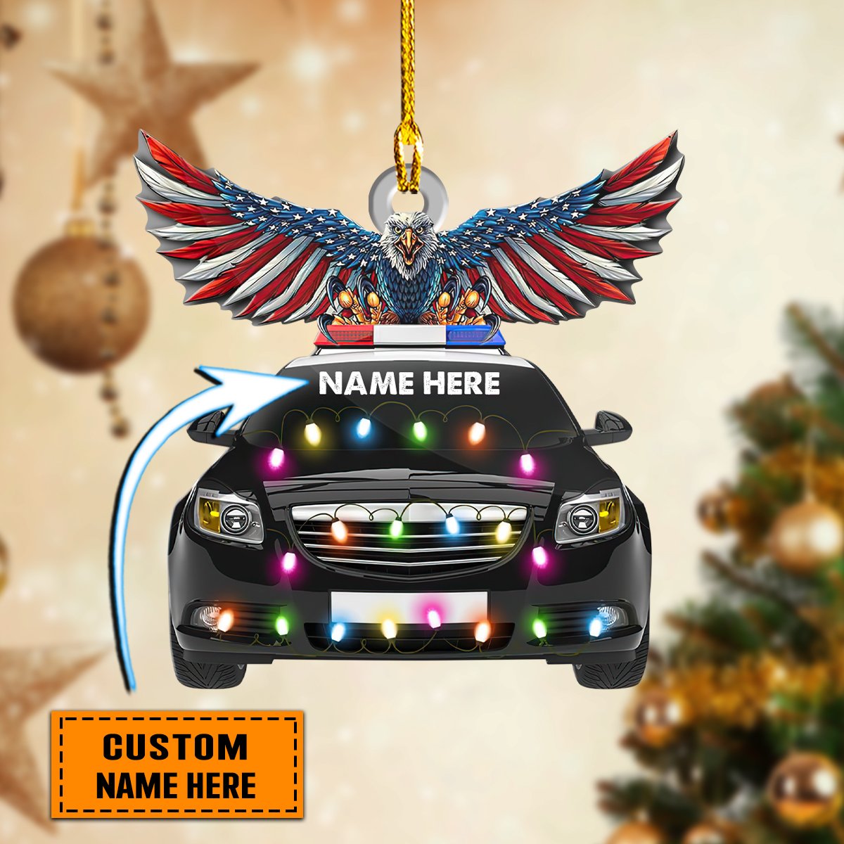 Police Car Eagle Christmas Lights - Personalized Police Officer Ornament (Printed On Both Sides) 1022